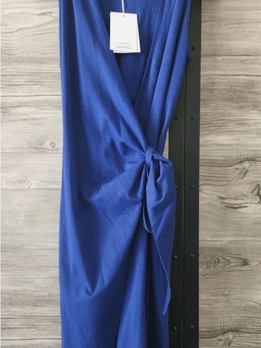 Paris Atelier Sleeveless Knot-Front cotton Wrap Dress in Royal Blue sz Med